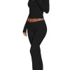 Women's Workout 2 Piece Lounge Sets Long Sleeve Tops Foldover Flare Pants Casual Outfits Tracksuit