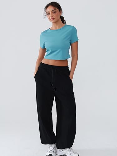 Open Back Workout Tops for Women Crop Yoga Shirts Lightweight Twist Back Athletic Running Gym Tops Blue