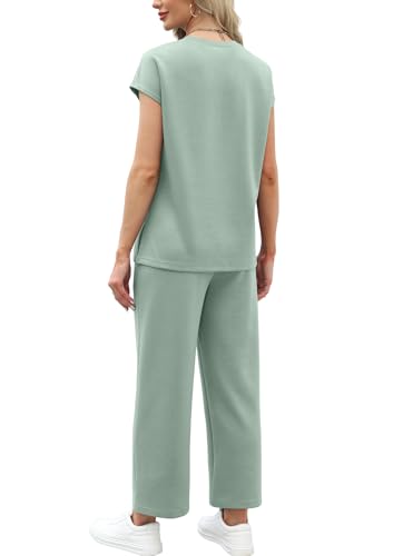 Two Piece Sets for Women Summer Travel Vacation Outfits Cap Sleeve Lounge Matching Sets Wide Leg Pants S-3XL
