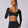 Workout Sets for Women Long Sleeve Crop Top Scrunch Butt Lifting High Waist Leggings with Pockets 2 Piece Outfits