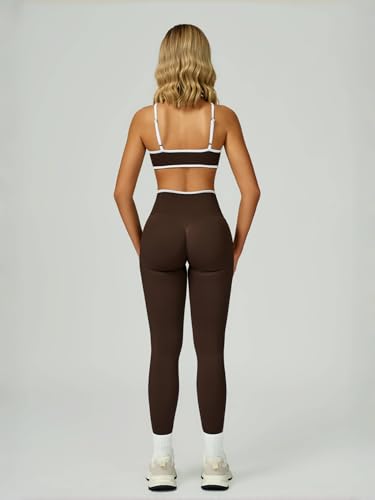 Womens 2 Piece Workout Sets Seamless Color Block Sports Bra Scrunch Butt Lifting High Waist Leggings Gym Set