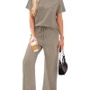 2 Piece Sets for Women Casual Summer Travel Vacation Outfits Short Sleeve Wide Leg Crop Pants Lounge Sets