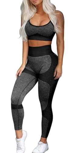 Women’s Workout Sets 2 Piece - Seamless Yoga Leggings and Cross-Strap Sports Bra Gym Outfits Activewear Matching Set