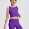 Girl's 2 Piece Outfits Workout Set Seamless Ribbed Cropped Tank Tops and Athletic Shorts Summer Kids 6-14Y
