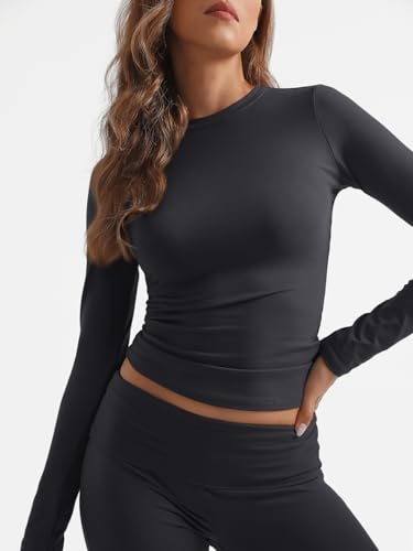 Lounge Sets For Women 2 Piece Outfits Long Sleeve Shirts and Fold Over Yoga Pants Two Piece Workout Sets