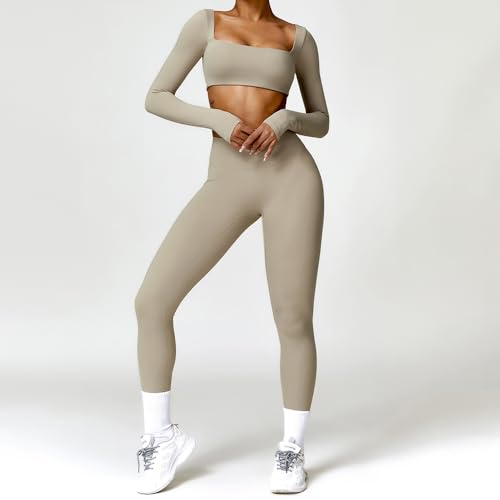 2 Pcs Women's Workout Outfits Sets,Seamless Long Sleeve Gym Bra,Butt Lifting Leggings trousers Sweatsuits.