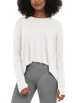 Long Sleeve Tee for Women with Thumb Hole Athletic Gym Workout Crop Tops Yoga Shirts