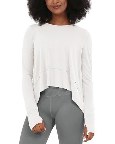 Long Sleeve Tee for Women with Thumb Hole Athletic Gym Workout Crop Tops Yoga Shirts