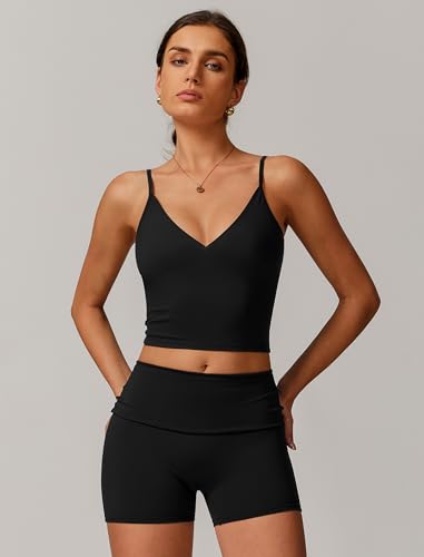 Workout Sets for Women 2 Piece Compression Sports Bra and Fold-over High Waisted Yoga Leggings Shorts Gym Athletic Sets