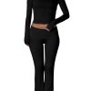 Women's Workout 2 Piece Lounge Sets Long Sleeve Tops Foldover Flare Pants Casual Outfits Tracksuit