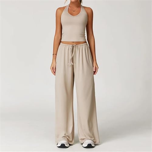 2 Pieces Women Workout Outfits Fitness Sportswear Gym Wide Leg Straight Pants Tracksuit Sports Tank Suit