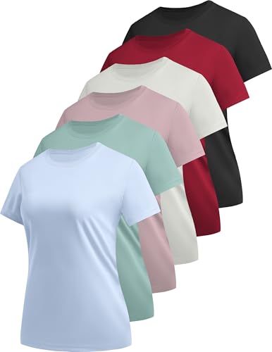 6 Pack Workout Tops for Women Short Sleeve UPF Sun Protection Athletic T Shirts Quick Dry Tennis Yoga Running Crew Neck Tee