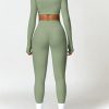 2 Piece Workout Sets for Women Long Sleeve Crop Tops and Yoga Pants Outfits High Waist Flared Leggings Gym Sets