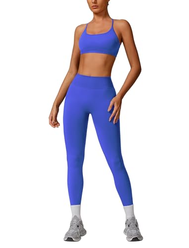 Women's Workout Sets 2 Piece Seamless Sports Bra Scrunch Butt High Waist Impact Leggings Gym Yoga Outfits