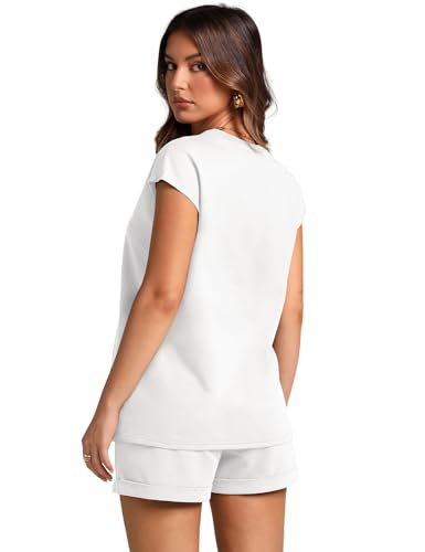 2 Piece Sets for Women Casual Summer Travel Vacation Outfits Cap Sleeve Shorts Lounge Set