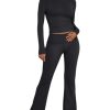 Lounge Sets For Women 2 Piece Outfits Long Sleeve Shirts and Fold Over Yoga Pants Two Piece Workout Sets