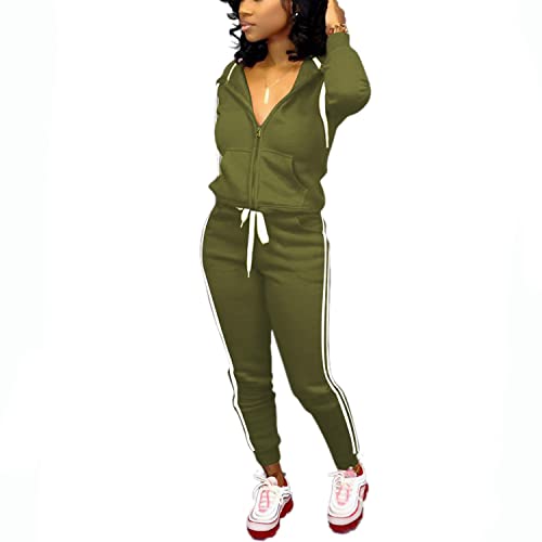 Womens Two Piece Outfits Casual Sweatsuits Solid Tracksuit Jogging Sweat Suits Matching Jogger Hoodie Pants Set