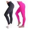 Tummy Control Compression Leggings for Women | High Waisted Workout Yoga Pants (Black + Pink, Large) Bundle