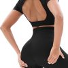 Womens Seamless Workout Sets 2 Piece Open Back Crop Tops High Waist Leggings Yoga Outfits Gym Clothes Sets
