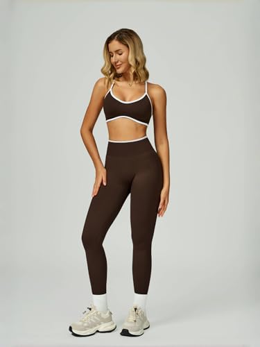 Womens 2 Piece Workout Sets Seamless Color Block Sports Bra Scrunch Butt Lifting High Waist Leggings Gym Set