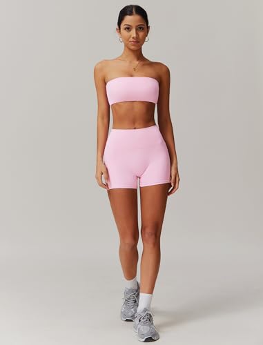 Women Workout Sets Bandeau Bralette Sports Bra Scrunch Butt Lifting High Waist Shorts 2 Piece Gym Yoga Outfits