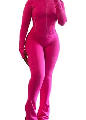 Womens Two Piece Outfits Fall Workout Zip Up Sweatshirt And Jogger Flare Yoga Pants Gym Sweat Suits 2 Piece Set