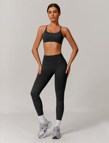 Workout Sets for Women 2 Piece Strappy Back Sports Bra and High Waisted Yoga Leggings Jogger Gym Active Sets