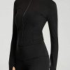 Womens Lightweight Full Zip Running Track Jacket Workout Slim Fit Yoga Sportwear with Thumb Holes