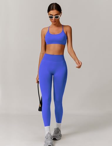 Women's Workout Sets 2 Piece Seamless Sports Bra Scrunch Butt High Waist Impact Leggings Gym Yoga Outfits