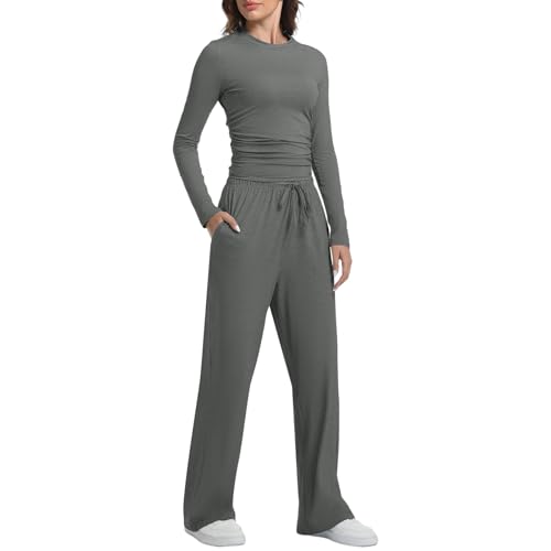 2 Piece Lounge Sets for Women Fall Outfits Long Sleeve Wide Leg Tracksuits Womens Two Pcs Casual Matching Loungewear Set