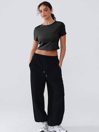 Open Back Workout Tops for Women Crop Yoga Shirts Lightweight Twist Back Athletic Running Gym Tops