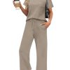 2 Piece Sets for Women Casual Summer Travel Vacation Outfits Short Sleeve Wide Leg Crop Pants Lounge Sets