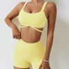 Workout Sets for Women 2 Piece Twist Front Halter Sports Bras High Waist Biker Shorts Exercise Gym Yoga Outfit
