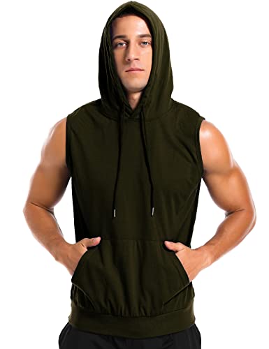 Men's Workout Hooded Tank Tops Sleeveless Gym Training Hoodies Bodybuilding Muscle Cut Off T Shirt
