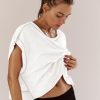 Women Short Sleeve Workout Shirts Open Back Tops Casual Yoga Y2k Athletic Gym Slouchy Crop Running Tees