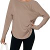 Tankaneo Womens Open Back Workout Shirts Casual Long Sleeve Boat Neck Tops Athletic Gym Yoga Tees with Thumb Holes