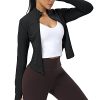Women's Cropped Running Workout Jackets Zip Slim Fit Athletic Tops with Thumb Holes
