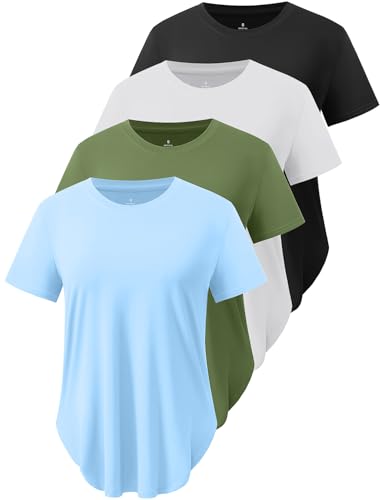 4-Pack Workout Tops for Women UPF 50+ Yoga Shirts Short Sleeve Athletic T-Shirts Quick Dry Running Gym Tee