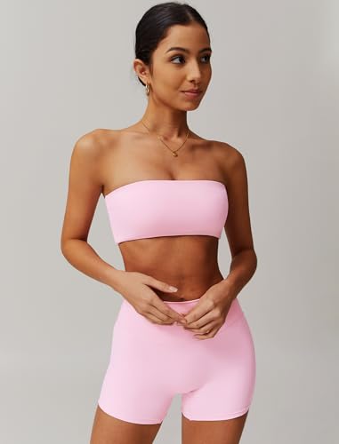 Women Workout Sets Bandeau Bralette Sports Bra Scrunch Butt Lifting High Waist Shorts 2 Piece Gym Yoga Outfits