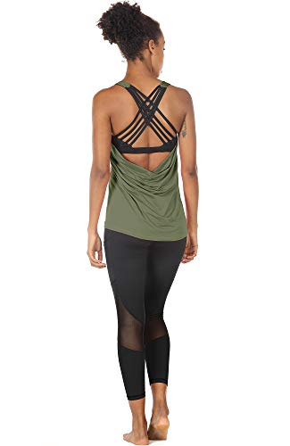 Women's Open Back Workout Athletic Yoga Tank Tops with Built in Bra