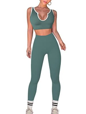 Work Out Sets Womens - Gym Two Piece Outfits Seamless Crop Tank High Waist Yoga Leggings