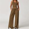 2 Pieces Women Workout Outfits Fitness Sportswear Gym Wide Leg Straight Pants Tracksuit Sports Tank Suit