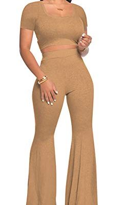 2 Piece Outfits for Women Workout Sets - Sexy Crop Top + High Waisted Flared Long Pant Sets Track Suits Yoga Sports