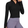 Women's Butterluxe Long Sleeve Workout Shirts Half Quarter Zip Athletic Tops Crop Collared T-Shirt