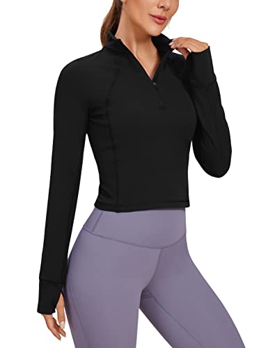 Women's Butterluxe Long Sleeve Workout Shirts Half Quarter Zip Athletic Tops Crop Collared T-Shirt