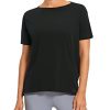 Women's Pima Cotton Short Sleeve Shirts Boat Neck Loose Fit Gym Workout T-Shirt Athletic Casual Tops