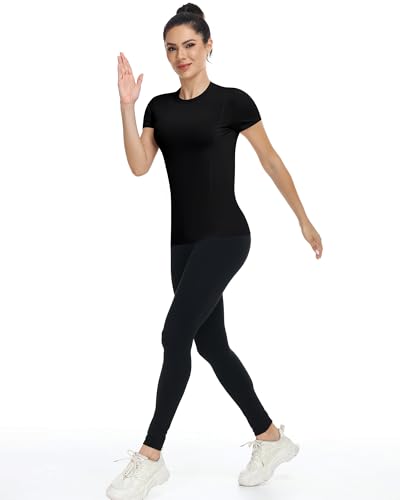 Women's Compression Shirts Short Sleeve Workout Tops Athletic Base Layer T-Shirt for Gym Running Yoga Basketball BJJ