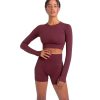 Women Yoga 2 Pieces Workout Long Sleeve Crop Top Sports Bra + Running Shorts Sets Athletic Fitness Gym Tracksuit
