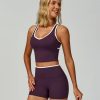 Workout Sets for Women 2 Piece Color Block V Neck Racerback Tank Top Built in Bra High Waist Shorts