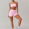 Women Workout Sets Bandeau Bralette Sports Bra Scrunch Butt Lifting High Waist Shorts 2 Piece Gym Yoga Outfits